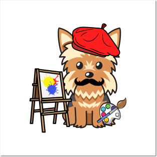 Funny yorkshire terrier is a painter Posters and Art